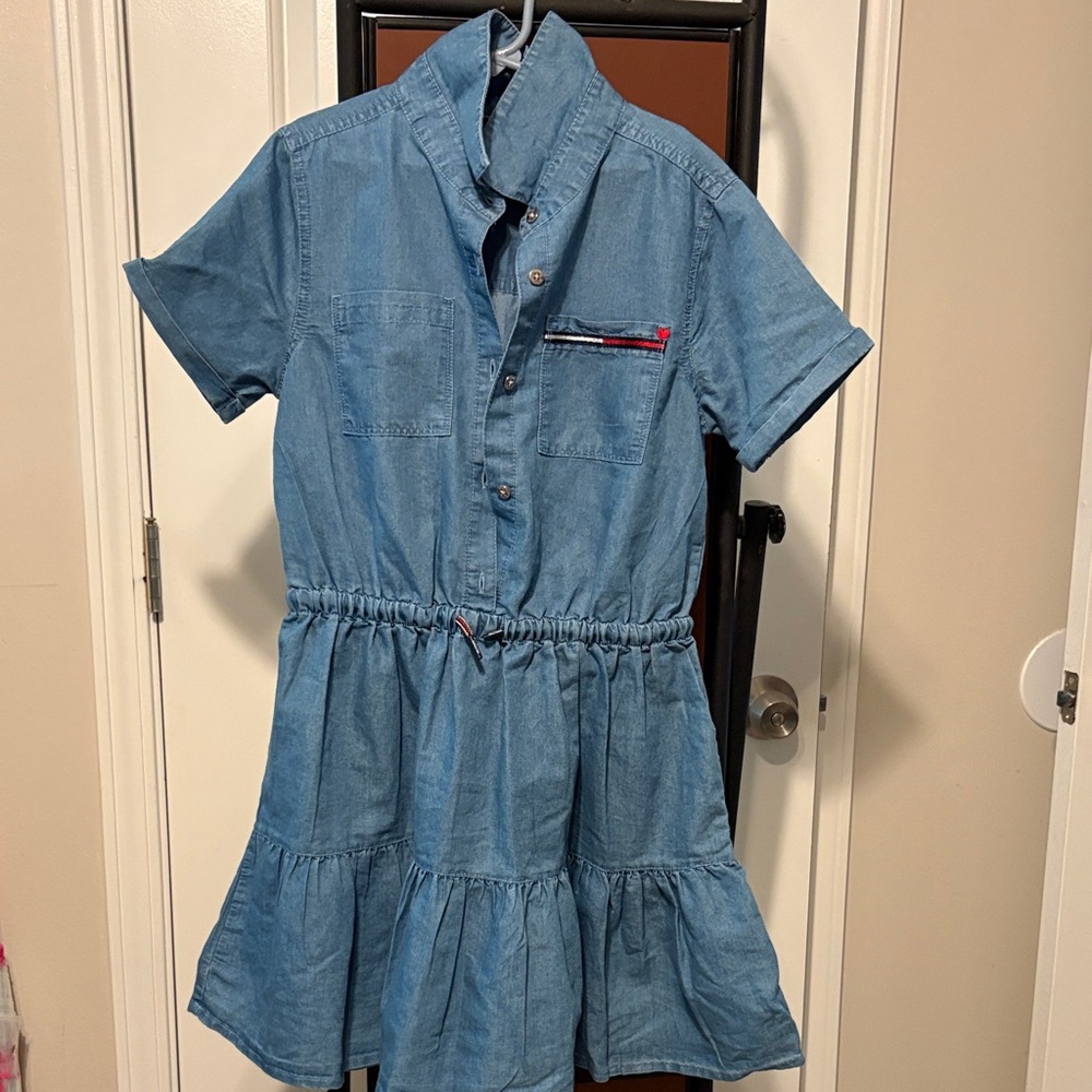 Girls' Blue Denim Tiered Short-Sleeve Dress Tommy Hilfiger